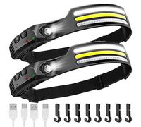 Head Torch Rechargeable,2 Pack Head Torch,230°Wide Led Headband,8 Modes with Motion Sensor,350 Lumens Head Light,Waterproof Light Headband for Hiking,Running,Camping(with 8 Hard Hat Clips)