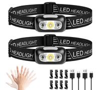 Head Torch Rechargeable, 2 Pack Waterproof LED Headlamp with Hands Free Sensor Control,16Hrs Runtime,7 Lighting Modes, for Running Fishing Camping, Super Lightweight Headlight for Kids & Adults-Black