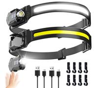 Head Torch Rechargeable,2 Packs LED Headtorch Detachable Super Bright 230°Wide Beam Waterproof Mini Flashlight 2 in 1 with Motion Sensor,9 Light Modes LED Headlamp for Running,Camping,Fishing,Cycling