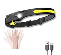 Head Torch Rechargeable - 230° Wide-Beam Headlamp with Adjustable Spotlight, Motion Sensor, Waterproof & Lightweight for Camping, Running, Cycling, Night Work