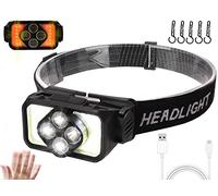 Head Torch Rechargeable,LED Headlamp for Hard Hat,Lightweight Headtorch,Super Bright Battery USB Powered 6 Modes Sensor Switch IPX4 Waterproof Headlight,Men Women Kids Gift Camping Accessories