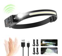 Head Torch Rechargeable, Super Bright 230° Wide Beam Adjustable Focus Headtorch, 30 Hours Runtime, 7 Modes with Motion Sensor, Waterproof Lightweight Headlamp for Camping Running Fishing Walking