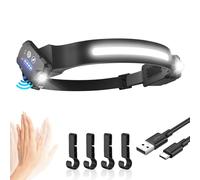 Head Torch Rechargeable, Super Bright 300° Wide Beam & Adjustable Spotlights LED Headtorch, 9 Modes Motion Sensor, 28 Hours Long Lasting, Waterproof Lightweight Headlamp for Camping Fishing Running