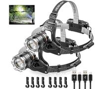 Head Torch Rechargeable,Super Bright 50000LM 6 Modes LED Headlight with Red Warning Light Motion Sensor,5200mAh USB Rechargeable Waterproof Adjustable Headlamp for Camping Running Fishing Outdoor