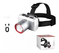 Head Torch Rechargeable, Super Bright LED Headlamp, Rechargeable 800mAh, Zoomable Flood and Spot Light, Type-C Charging, for Outdoor Camping Hiking(E)