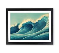 Head Turning Japanese Wave Framed Wall Art Print A2 Black