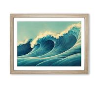 Head Turning Japanese Wave Framed Wall Art Print A2 Oak