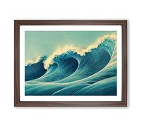 Head Turning Japanese Wave Framed Wall Art Print A2 Walnut