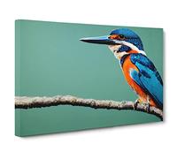 Head Turning Kingfisher Bird Canvas Print | Gallery Wrapped 30mm Frame Wall Art | 30x20 inches | Ready to Hang | Contemporary Animals Picture | Living Room Bedroom Lounge Office