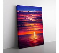 Head Turning Ocean Sunset Purple, Red, Blue Canvas Wall Art Print Ready to Hang, Framed Picture for Living Room Bedroom Home Office Décor, 76x50 cm (30x20 Inch)