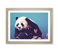 Head Turning Panda Framed Print | A3 Oak Framed Wall Art | Ready to Hang | Modern Animal Picture | Living Room Bedroom Lounge Office