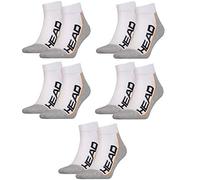 HEAD Unisex Performance Quarter Socks (2 Pack) Tennis, White/Gray, 39/42