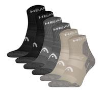HEAD Unisex Quarter Hiking Socks 6-Pack, All-Weather, Black/Grey/Taupe, 43-46
