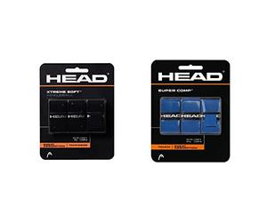 HEAD Unisex's Xtreme Overwrap Docena Extreme Soft Over Grip, Size One, Multi-Colour/Black & Unisex's Super Comp Tennis Grip, Blue, One Size