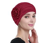Head Wear for Ladies Chemo Turban Flower Headpiece Wine Red