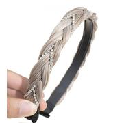 Headband 3 Strands Synthetic Hair Plaited Headband Braided Headband With Teeth Hair Band Hoop With Rhinestone Crystal Stretch Braid Headband Hairpiece Headdress for Women (White Brown, Width 0.8 Inch)
