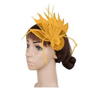 Headband Boy Hats for Women, Fascinator, Flowers, Mesh, Bridal Headpiece, Hair Clip, Hat, Feather Hair Accessories, Headpiece for Party, Church, Wedding, Cocktail, Club, (Yellow, One Size)