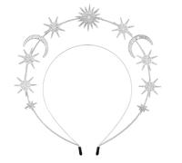Headband, Double Layer Star and Moon Halo Crown with Rhinestone, Celestial Style Goddess Headpiece, European and American Fashion Headwear, 6.7 x 8.3 in / 17 x 20