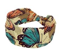 Headband for Girls Women Soft Wide Hairband Cross Twist Turban Headband Elastic Retro Butterflies and Silhouettes Yoga Workout Headpiece
