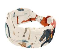 Headband for Girls Women Wild West Women Cowgirls with Horse Rodeo Leaves Pattern Cross Twist Wide Hairband Soft Turban Headband Elastic Yoga Workout Headpiece