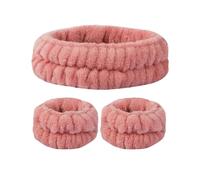 Headband For Washing Face Velvet Soft Elastic Headband Face Washing And Makeup Hair Tie Waterproof Wrist Strap And Heanband Set(Grey Pink)