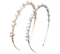 Headband Hair Accessory For Wedding, Silver And Rose Gold Color Options, Metal Adjustable Headpiece, 2 Pcs Pearl Flower Headband, Ideal For Flower Women And Special Occasions