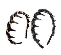Headband Hair Bands For Women, 2Pcs Versatile Wave Headbands For Women's, Vintage High Cranium Artificial Pearl Hairband, For Girls Ladies Work Workout Sports School Gym Running Travel Holiday