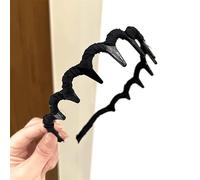 Headband Hair Bands for Women, Vintage High Cranium Artificial Pearl Hairband - Sparkling Diamond Wave Hair Bands for 1 Second Fluffy High Cranial Top - Raise the Hairline (Black, A)