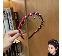 Headband Hair Bands for Women, Vintage High Cranium Artificial Pearl Hairband - Sparkling Diamond Wave Hair Bands for 1 Second Fluffy High Cranial Top - Raise the Hairline (Red, B)