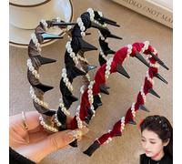 Headband Hair Bands for Women, Vintage High Cranium Artificial Pearl Hairband - Sparkling Diamond Wave Hair Bands for 1 Second Fluffy High Cranial Top - Raise the Hairline (3PC, B)