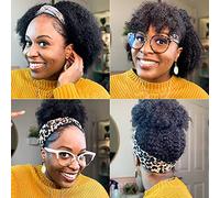 Headband Human for Black Women Afro Kinky Curly Human Glueless with Band Brazilian Virgin Wear and Go Curly Half No Front Afro 14 Inch