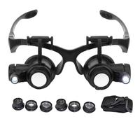 Headband Magnifier, 10x 15x 20x 25x Magnifying Headset with 8 Replaceable Lens, Head Magnifier with 2 LED Light, Magnifying Goggles with Interchangeable Headband