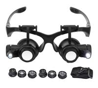 Headband Magnifier, 10x 15x 20x 25x Magnifying Headset with 8 Replaceable Lens, Head Magnifier with 2 LED Light, Magnifying Goggles with Interchangeable Headband for Jewelers Art Accessories Rep