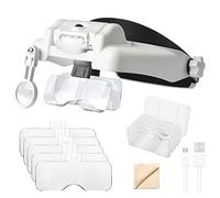 Headband Magnifier Glasses,Head Mount Magnifying Glass with Hands Free,1X to 14X Headband Magnifier Glasses with LED Light,Rechargeable Magnifying Glass for Close Work Reading Crafts Repair