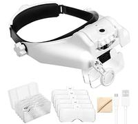 Headband Magnifier Glasses, Linkhood 1X to 14X Rechargeable Head Magnifier with LED Light, Handsfree Head Mount Magnifying Glass with 6 Detachable Lens for Close Work Reading Jewelry Crafts Repair