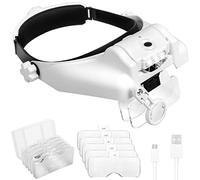 Headband Magnifier Glasses, Lpluziyyds 1X to 14X Rechargeable Head Magnifier with LED Light, Handsfree Head Mount Magnifying Glass with 6 Detachable Lens for Close Work Reading Jewelry Crafts Repair