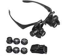 Headband Magnifier, Head MountLighted Magnifying Glasses, Big Eyepiece Magnifying Glass with Light, Handsfree Headband Distortion-Free Illuminated Magnifiers with 2 Led, 10X, 15X,20X,25X Magnificatio