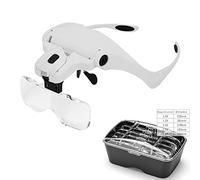 Headband Magnifier with LED Light, Hands free Reading Magnifier Magnifying Glasses with 2 LED Lights and 5 Detachable Lenses 1.0X 1.5X 2.0X 2.5X 3.5X for Reading, Jewelry Loupe, Electronic Repair