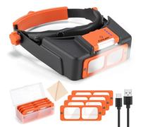 Headband Magnifier with Light, Rechargeable Magnifying Glasses for Close Work, 1.5X - 3.5X Magnify Headset with 4 Lenses, Jewelers Magnifying Glass Loupe Visor for Reading,Crafts, Hobby