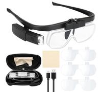 Headband Magnifying Glass, Rechargeable Head Magnifier Glasses with 2 LED Lights, 3 Detachable Lenses (1.5X-2X-2.5X) for Reading, Jewelry Crafting, and Precision Work