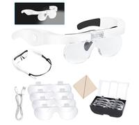 Headband Magnifying Glass with Light Rechargeable Head Magnifier for Detailed Work Interchangeable Acrylic Lenses 1.5X 2.5X 3.5X 5X for Jewelers Loupe, Artistic Projects, Hobbies