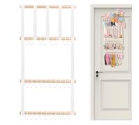 Headband Organizer - 30 Hooks Display Rack, Wooden Frame Cotton Linen Holder, Hair Bow Necklace Storage with Hanging Wall Design | Room Decoration for Nursery, Bedroom, Playroom and Closet