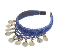 Headband Retro Belly Dance Headband With Red Sequin Coin Fringe, Decorative Headpiece For Performances(Dark Blue)