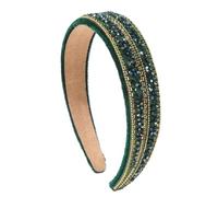 Headband, Solid Color, Diamond-Encrusted Crystal Wide-Brimmed Headband, Baroque Hair Accessory, Female, Green