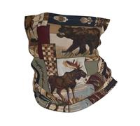 Headband style face mask, Lodge Bear Deer patterned sports headband, suitable for travel, skiing, and cycling.