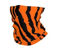 Headband style face mask, Orange tiger leopard patterned sports headband, suitable for travel, skiing, and cycling.