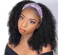 Headband Wig Human Hair Curly,Band Wigs Human Hair Headband 180% Density Brazilian Virgin Headband Wigs for Black Women Natural Color (Headband Wig, 14inch)