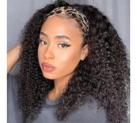Headband Wig Human Hair Kinky Curly for Woman Curly wig with headband Machine Made Glueless None Lace Front Wigs Brazilian Remy Hair Wig Natural Color 150% Density 18 Inch
