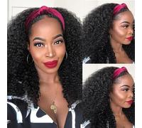 Headband Wig Human Hair Kinky Curly for Woman Curly wig with headband Machine Made Glueless None Lace Front Wigs Brazilian Remy Hair Wig Natural Color 150% Density 18 Inch