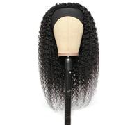 Headband Wig Human Hair Wavy Glueless None Lace Front Wigs for Black Women Drawstring Band Clip in Natural Color(10inch)